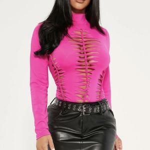 Cut out bodysuit hot pink
